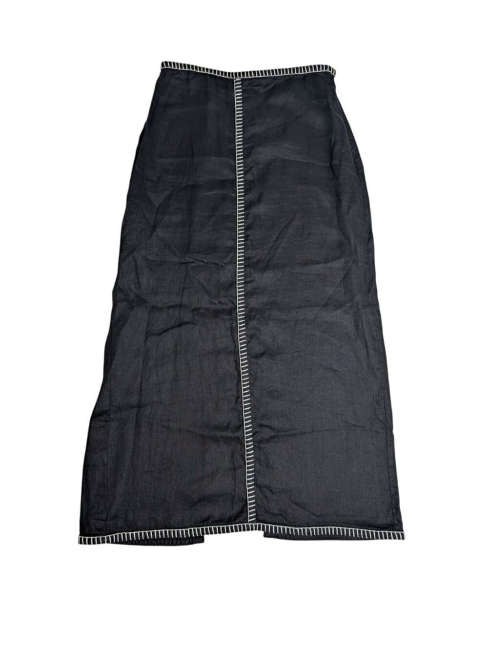 Magaschoni Black Linen Maxi Skirt Whip Stitch Detail Size 10 Quiet Luxury - Picture 2 of 12